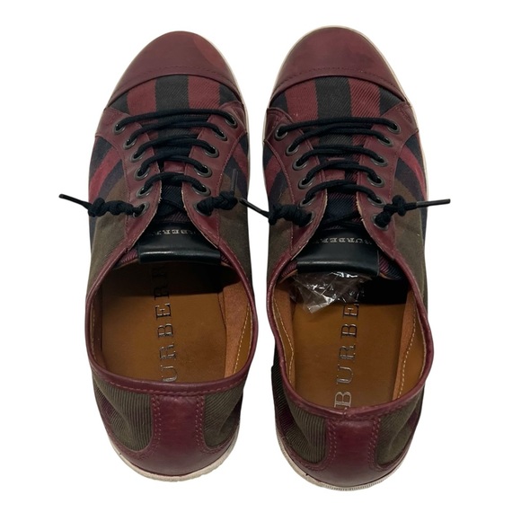 Burberry Harowby Maroon Black Olive Nova Check Low Top Sneakers Leather Trim 38 - Picture 6 of 13